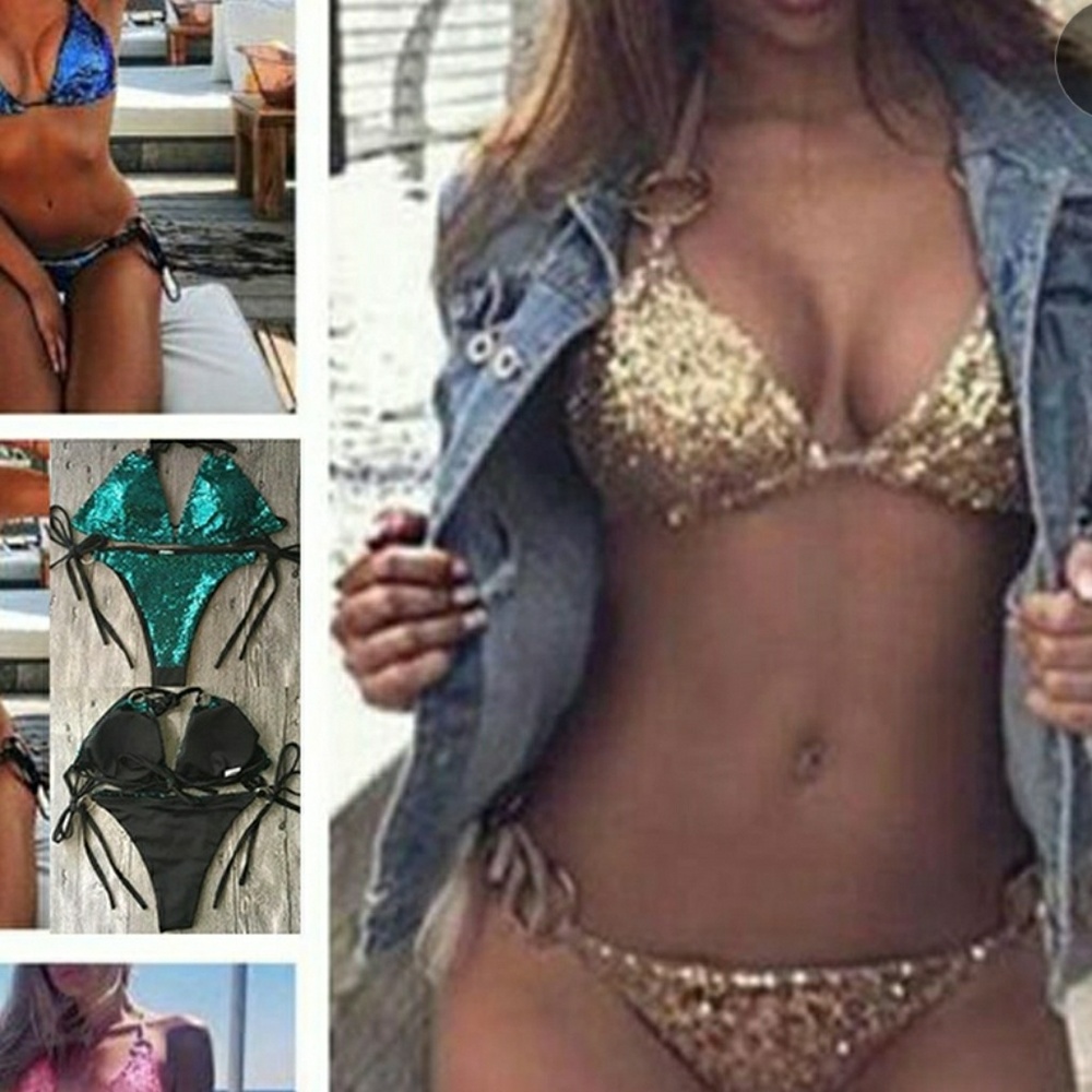 Gold sequins two piece bikini. NWOT